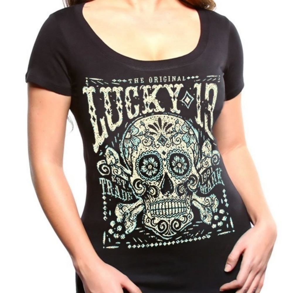 Lucky 13 Scoop Neck Tee Sugar Skull